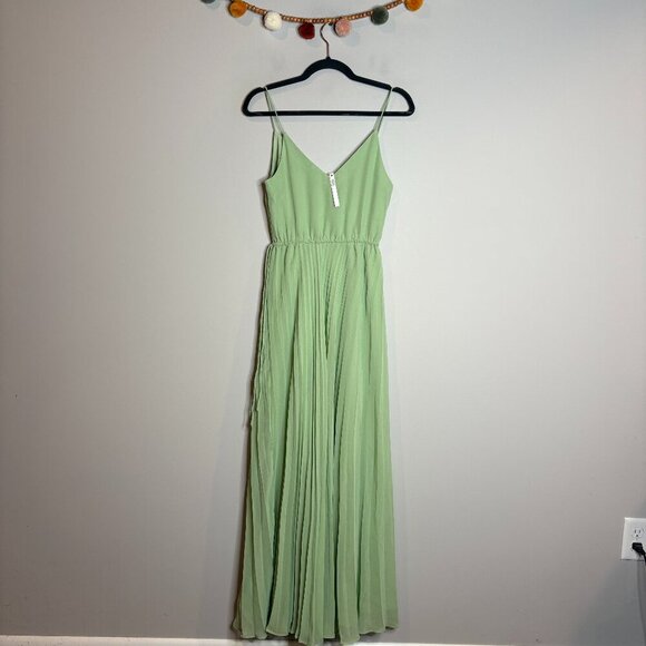 ASOS Design Pleated Cami Maxi Dress Drawstring Waist in Sage Green - Picture 2 of 7